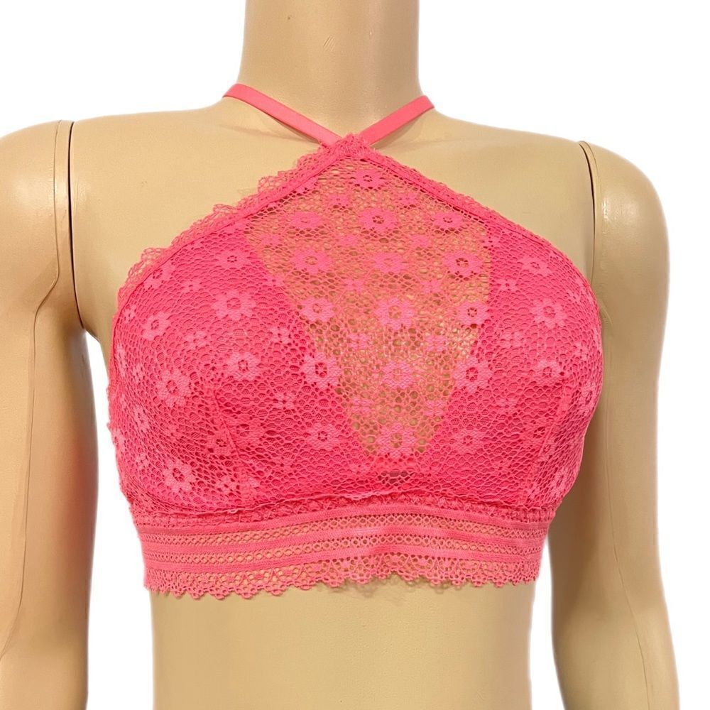 Victoria’s Secret High Neck Sheer Lace Underwire Bralette Bra Pink Small